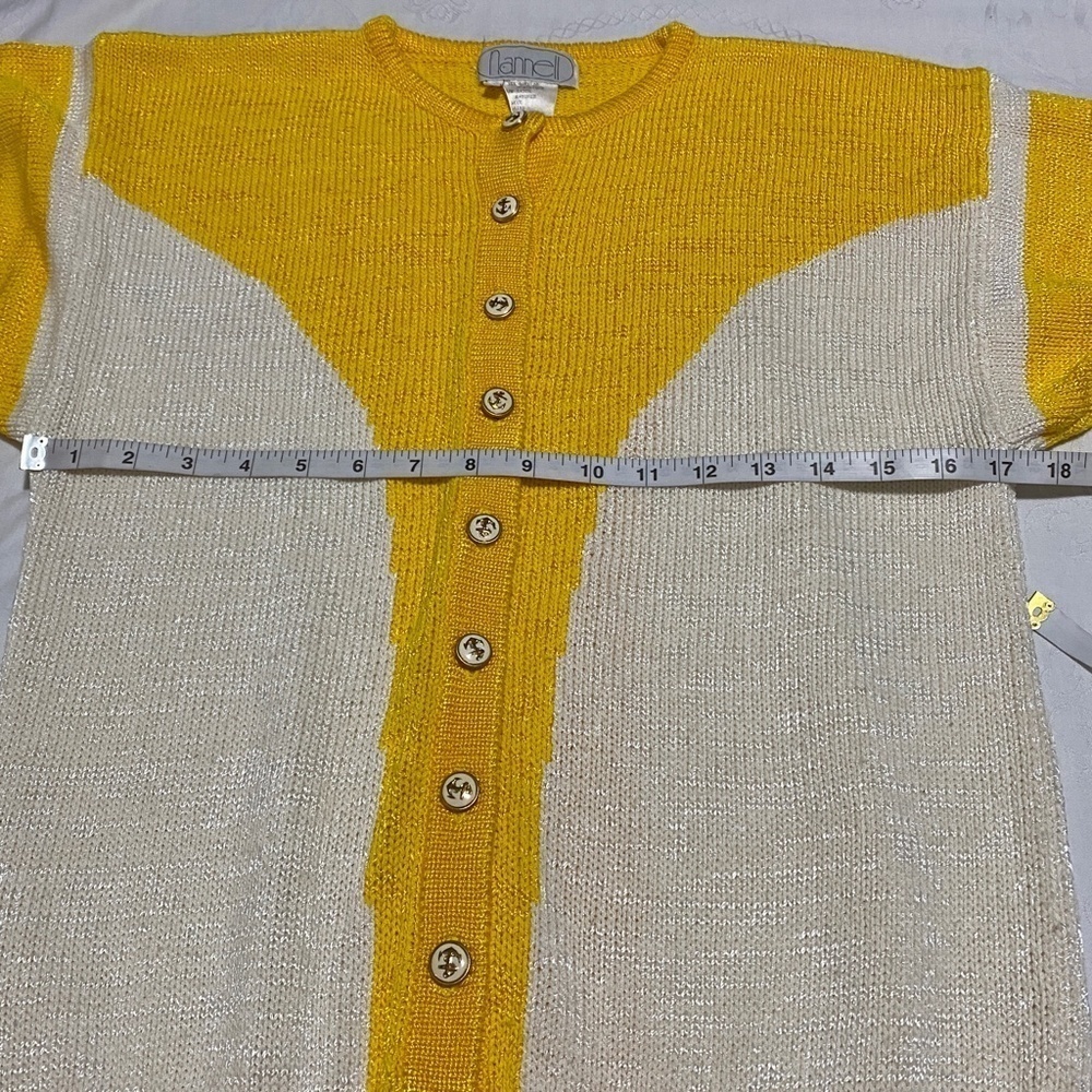 Nannell Vintage Cardigan Sweater Yellow White Stripe Nautical Anchor Buttons M - Picture 10 of 12